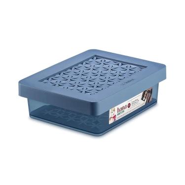 Imagem de Caixa Organizadora Ordene de Plástico Azul com Tampa 1,4L