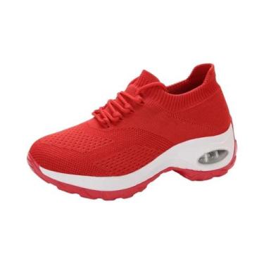 Imagem de Tênis Feminino Respirável De Malha Com Plataforma Grossa E Aumento De 