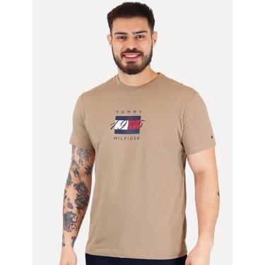 Imagem de Camiseta Tommy Hilfiger Masculina Linear Flag Graphic Marrom Claro-Masculino