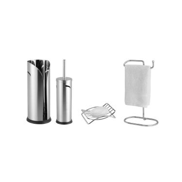Imagem de Escova Sanitaria e Porta Suporte Papel Sabonete Toalha Inox
