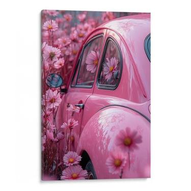 Imagem de Quadro decorativo Carro Encantado Entre as Flores Rosadas - Art Canvas