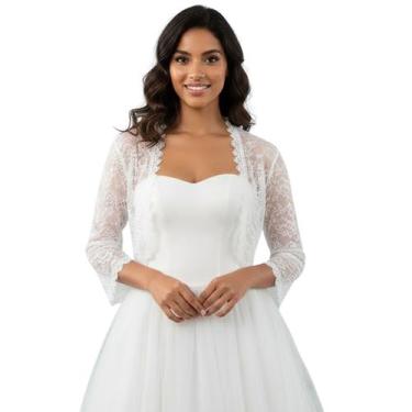 Imagem de Bolero Branco de Renda para Noiva Manga Transparente Festa - - anjo da