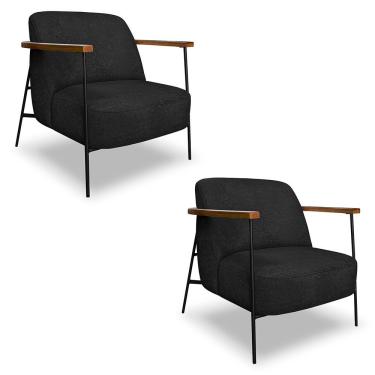 Imagem de Kit 2 Poltronas Decorativa Celeste Linho Bouclê Fibra Siliconada Preto Pallazio