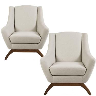 Imagem de Kit 2 Poltronas Decorativas Juliet D02 Fixa Base De Madeira Algodão Bege Lyam Decor