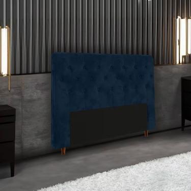 Imagem de Cabeceira para Cama Box Cintia King Size em Madeira Maciça Azul com Estrutura de Pinus