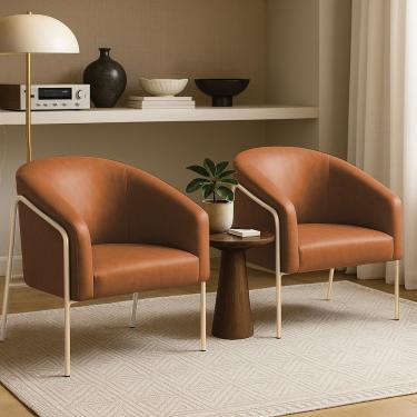 Imagem de Poltrona Sala Decorativa Kit 2 Stella Sintético Pu Whisky D03 Champanhe D'Rossi