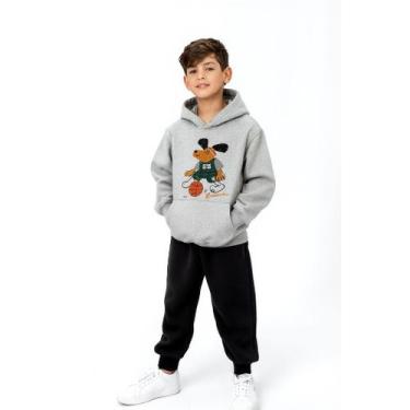 Imagem de Conjunto Infantil Moletom Basquete Com Capuz e Calça Roupa Inverno Que
