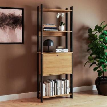 Imagem de Estante para Livros 1 Porta 5 Prateleiras Estilo Industrial Lâmina Mel