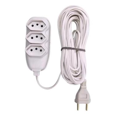 Imagem de Extensão Elétrica 3 Metros Bivolt Branca 3 Tomadas Tripolar - Congratu