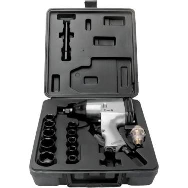 Imagem de Kit Chave De Impacto 1/2 Pol Pneumática E 17 Acessórios Lith