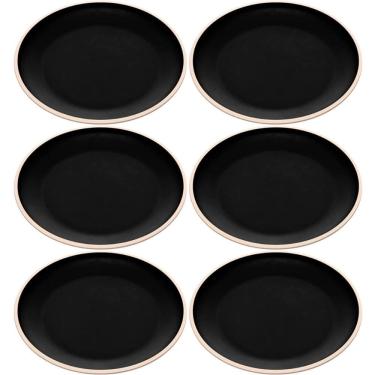 Imagem de Conjunto 6 Pratos para Lanche Sobremesa Melamina Preto Wolff Class Pratinhos 15cm Mesa Posta