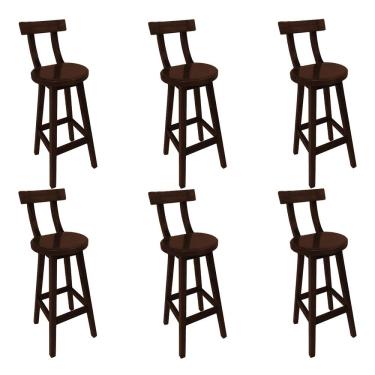 Imagem de Combo 6 Banquetas Girafa em Madeira Alta com Encosto Reforçado para Balcão Cozinha e Ba...