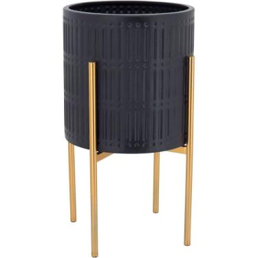Imagem de CACHEPÔ VASO DECORATIVO PLANTA METAL 46x25x25cm PRETO