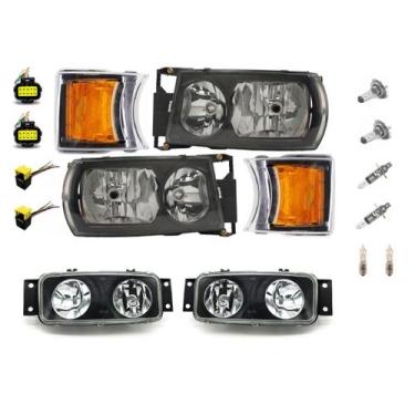Imagem de Kit farol mascara negra pisca scania s5 adaptação s4 124 chicote com m