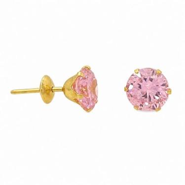 Imagem de Brinco em Ouro 18K com Zircônia Redonda Rosa Claro - Par - Justino Rib