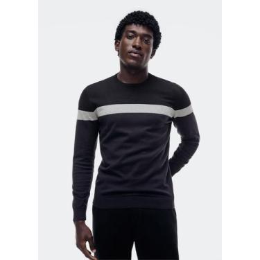 Imagem de Blusão Masculino Listrado Em Tricô - Hering Adulto, G, Preto