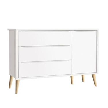 Imagem de Cômoda Infantil Theo 1 Porta Branco Acetinado com Pés Madeira Natural 