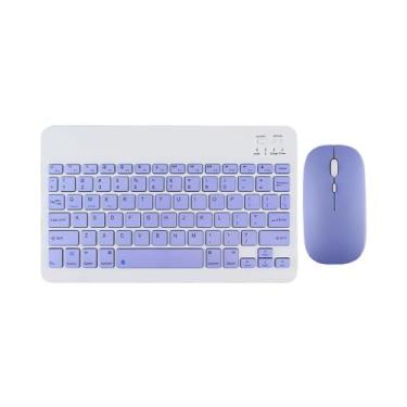 Imagem de Kit teclado e Mouse sem fio Bluetooth A'gold TCD-03, Branco com roxo
