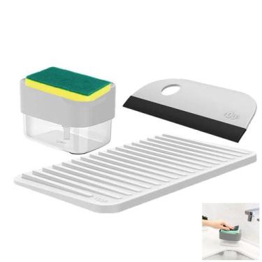 Imagem de Kit 3 Peças Cozinha Dispenser Porta Detergente Escorredor Copos Rodo P