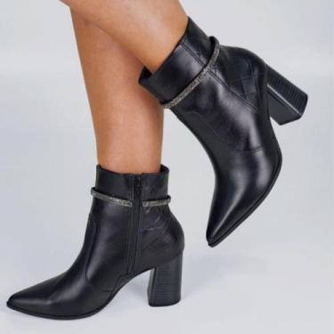 Imagem de Bota Feminina Ramarim Couro Bico Fino 24-68102, Preto, 35
