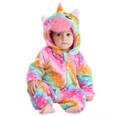 Imagem de Macacão Fantasia Infantil Inverno Frio Bebê Ursinho Unicórnio Colorido