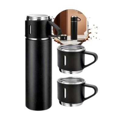 Imagem de Garrafa Térmica 500ml Aço Inox Parede Dupla Antivazamento com Kit 3 Xí