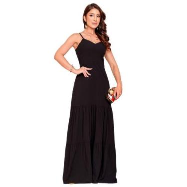 Imagem de Vestido Longo Feminino Com Babados Bojo e Zíper Elegante Tendencia - C