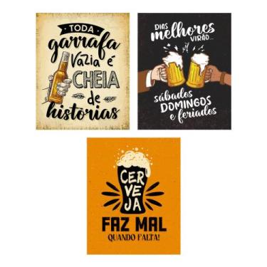 Imagem de Kit 3 Placas Decorativas 20x25 Cerveja Bebida Canto do Churrasco Bar -