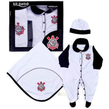 Imagem de Kit Bebê Corinthians Macacão Manta e Gorro Malha Oficial - Revedor, RN