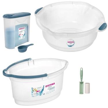 Imagem de Kit Balde Oval 14 Litros Bacia 14 Litros Porta Sabão Em Pó Plástico Pa