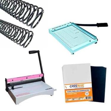 Imagem de Kit Encadernadora Color Rosa + Guilhotina E Insumo - Cassmar