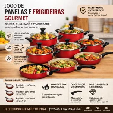 Imagem de Conjunto Panelas Antiaderente 10 Peças Teflon Várias Cores Cor:Vanilha
