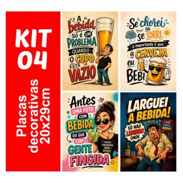Imagem de Kit 4 Placa Decorativa Mdf Bar Bebida Decoração 20x29 - Ponci