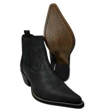 Imagem de Bota Texana Masculina Vimar Boots Bico Fino Cano Curto Couro Preto Dis