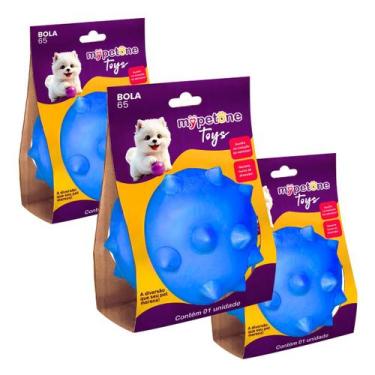 Imagem de 3 Brinquedo Bola Cravo TR 65 Mypetone - Azul