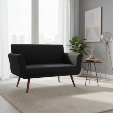 Imagem de Namoradeira Decorativa Sabrina Suede Preto Pés Madeira Ms Decor - Mans
