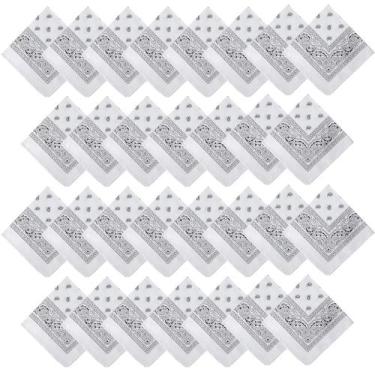 Imagem de Bandanas Handepo 30 Unidades Estampa Paisley Branca 54x54 cm