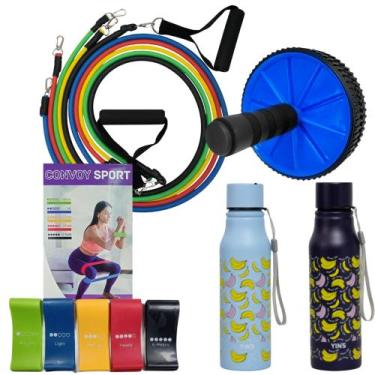 Imagem de Kit Convoy Sport C/ Elástico Extensor + Roda de Exercício + Garrafa de