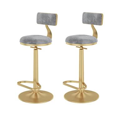 Imagem de Banquetas de Barstools Giratórias com Encosto Conjunto Ajustável Cadeiras de Barrasco de Altura, para Cozinha Sala de Jantar Conjunto de 2 Grupos de Refeições de Café da Manhã (cinza)