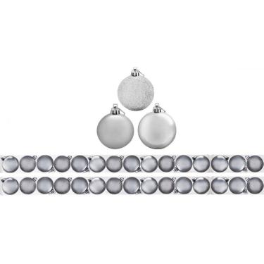 Imagem de Super Kit 30 Bolas De Natal Glitter, Lisa e Fosca Prata 4cm - Rio Master