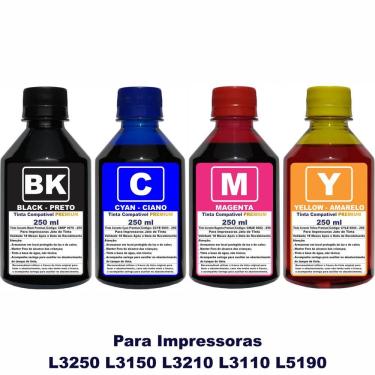 Imagem de Tinta Compatível Epson L3250 L3150 L3210 L3110 L5190 Refil 544  4x 250ml