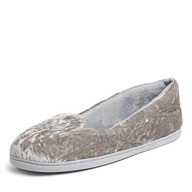 Imagem de Dearfoams Pantufa feminina confortável de balé Rebecca com espuma viscoelástica para uso interno e costas fechadas com larguras amplas, Veludo esmagado granizo, 5-6 Wide