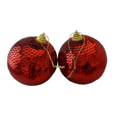 Imagem de Bola Natal Decorada Com Lantejoulas Vermelha 8cm. Ref:86R 2 Unids. - N
