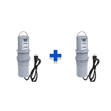 Imagem de Kit 2 Torres De Tomada Totem Manual Alça 2 Tom 20A 2USB 4.9A COR:CINZA