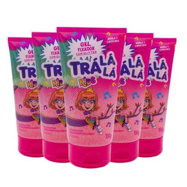 Imagem de Kit 5 Gel Capilar Trá Lá Lá Kids Com Glitter Rosa Sem Álcool Modela E