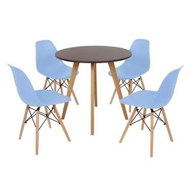 Imagem de Mesa Inês 80cm Preta + 4 Cadeiras Eames Eiffel - Azul Claro - Made Mov