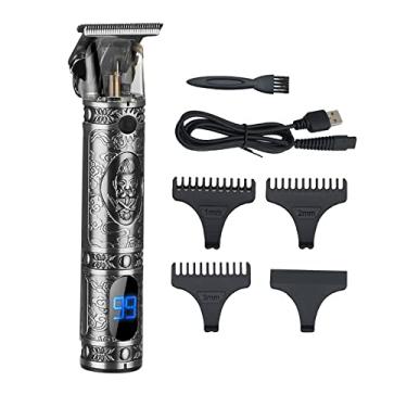 Imagem de mewmewcat Máquina de cortar cabelo masculina com display LCD Máquina de barbear sem fio Kit de corte de cabelo Aparador de barba Conjunto de penteados para corte em T Aparador de barba USB elétrico