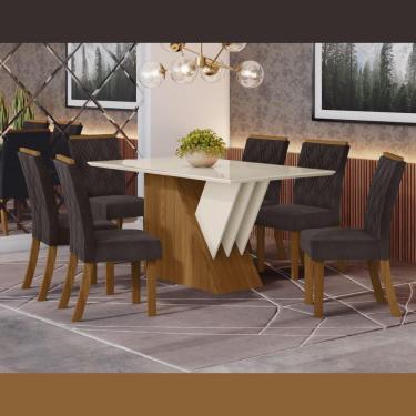 Imagem de Kit Conjunto Mesa Epic 160 cm 6 Cadeiras Sala de Jantar Cozinha MDF Madeira Off White Marrom