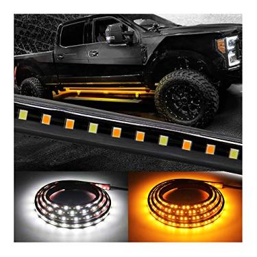 Imagem de Kit de marcadores laterais âmbar, luzes de tabuleiro de corrida LED para caminhões, luzes de cortesia brancas cabine estendida 2 peças 48 polegadas 144 Led Bar Bed Light Switchback Underglow Strip para Pickup Trucks SUV Car Work (48 Inch Board)