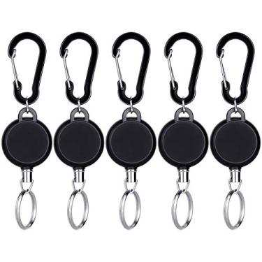 Imagem de Chaveiro retrátil Selizo com 5 peças, suporte de crachá retrátil, presilha para crachá de identificação com corda de aço, preto